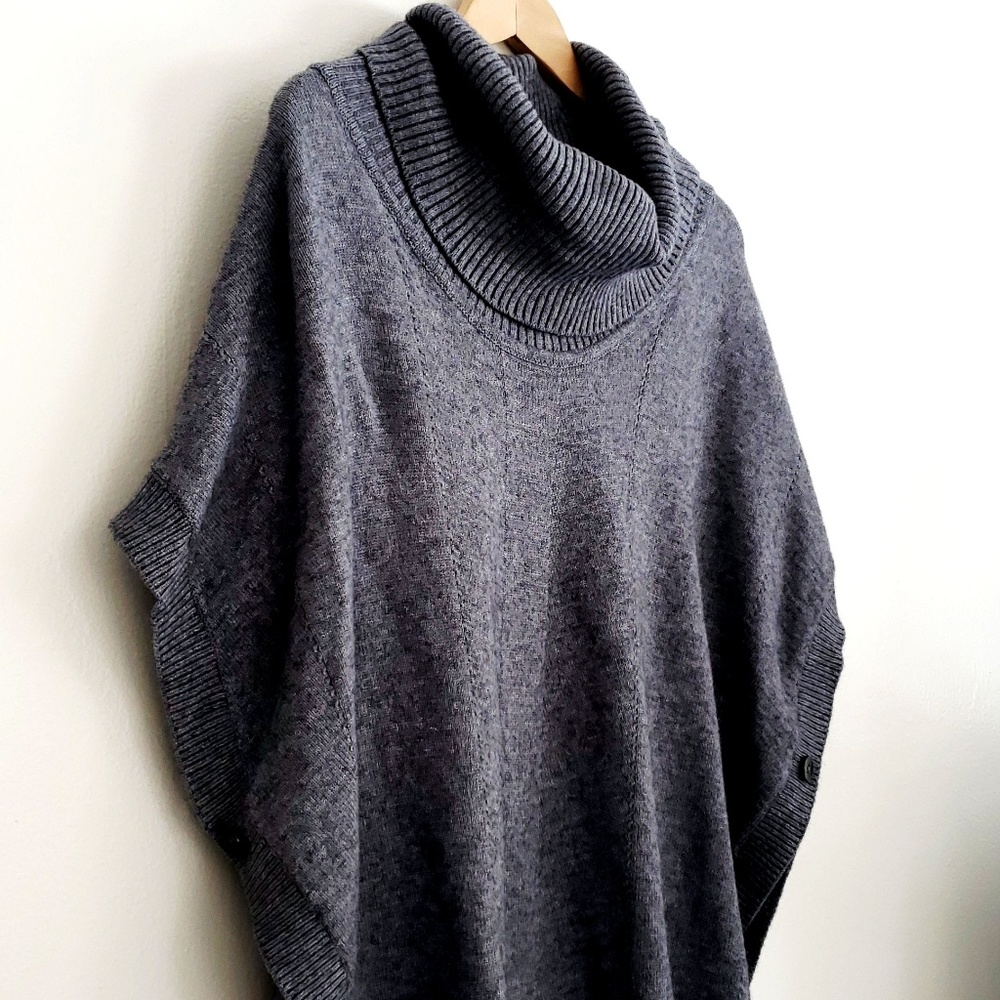 Cozy Grey Button Shawl Wrap - Medium